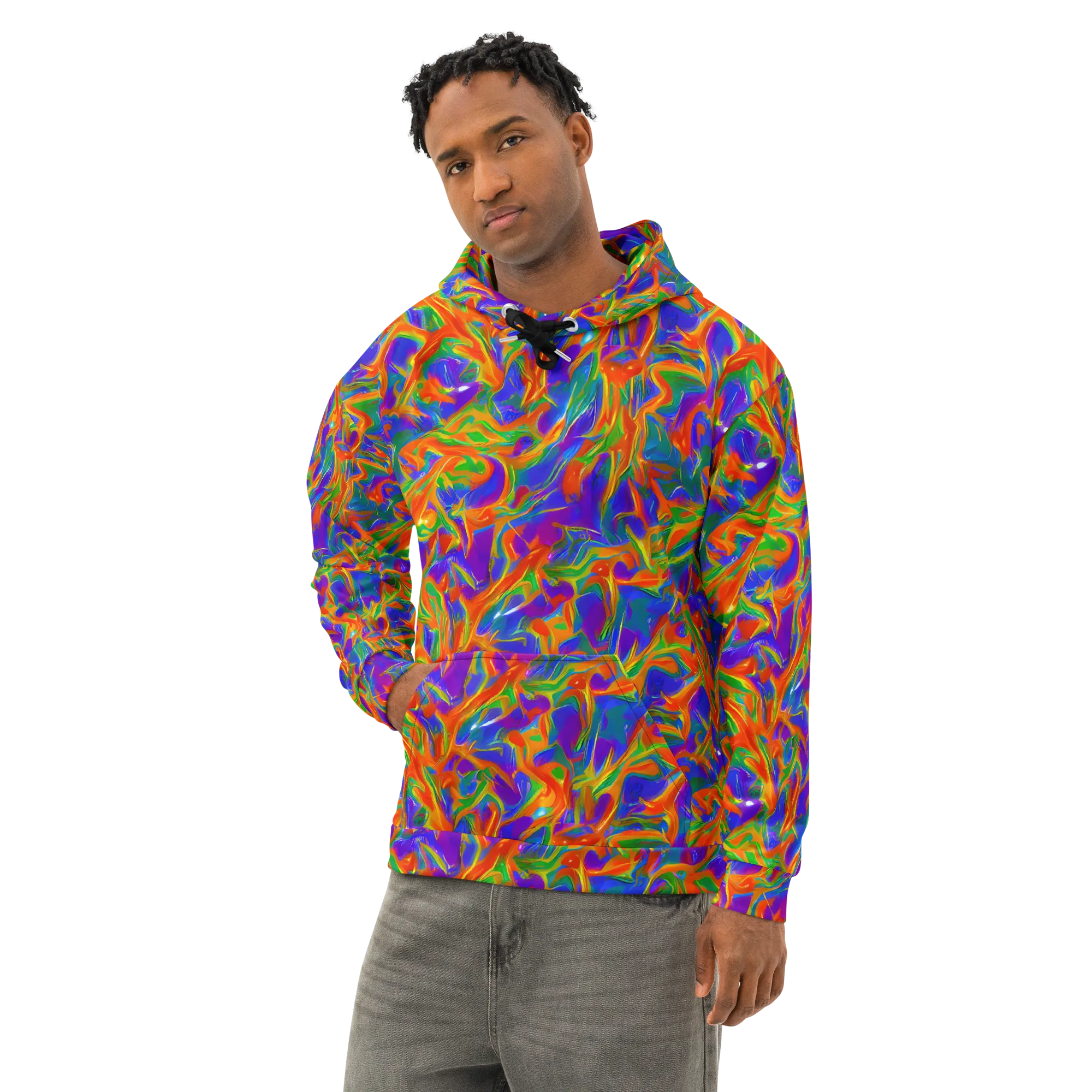 Blue Ember Ribbons on Cotton Hoodie — Left Front