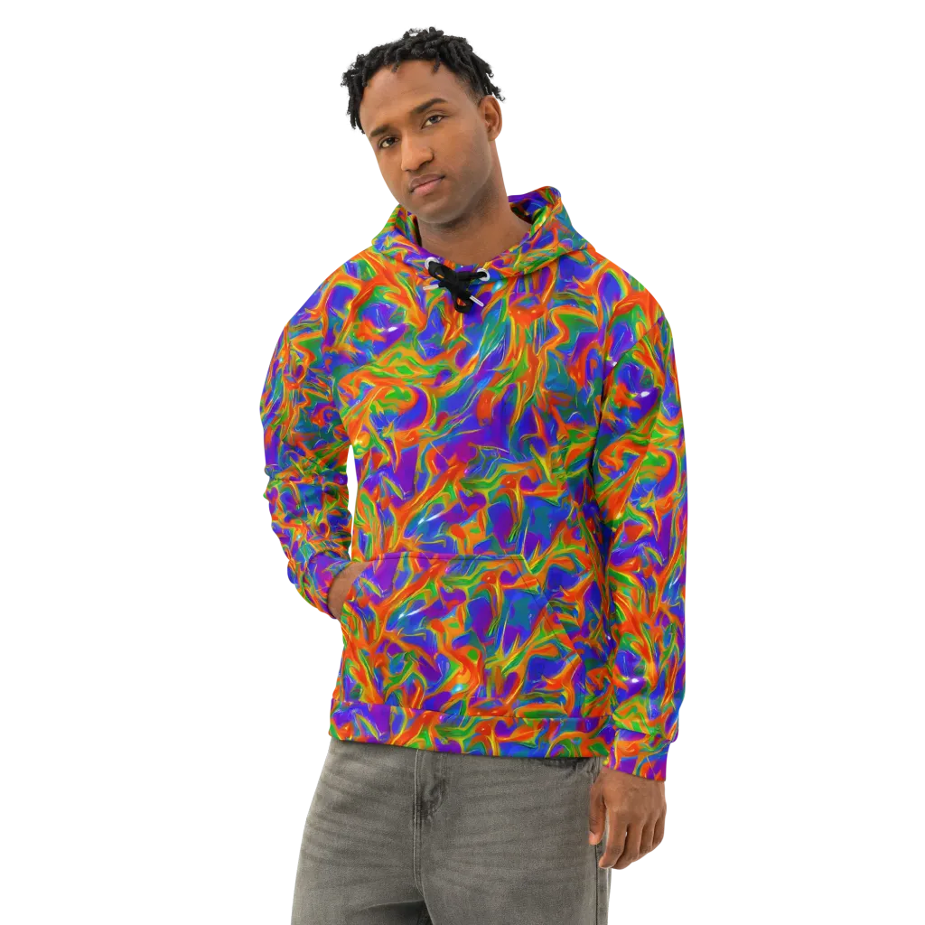 Blue Ember Ribbons on Cotton Hoodie — Left Front