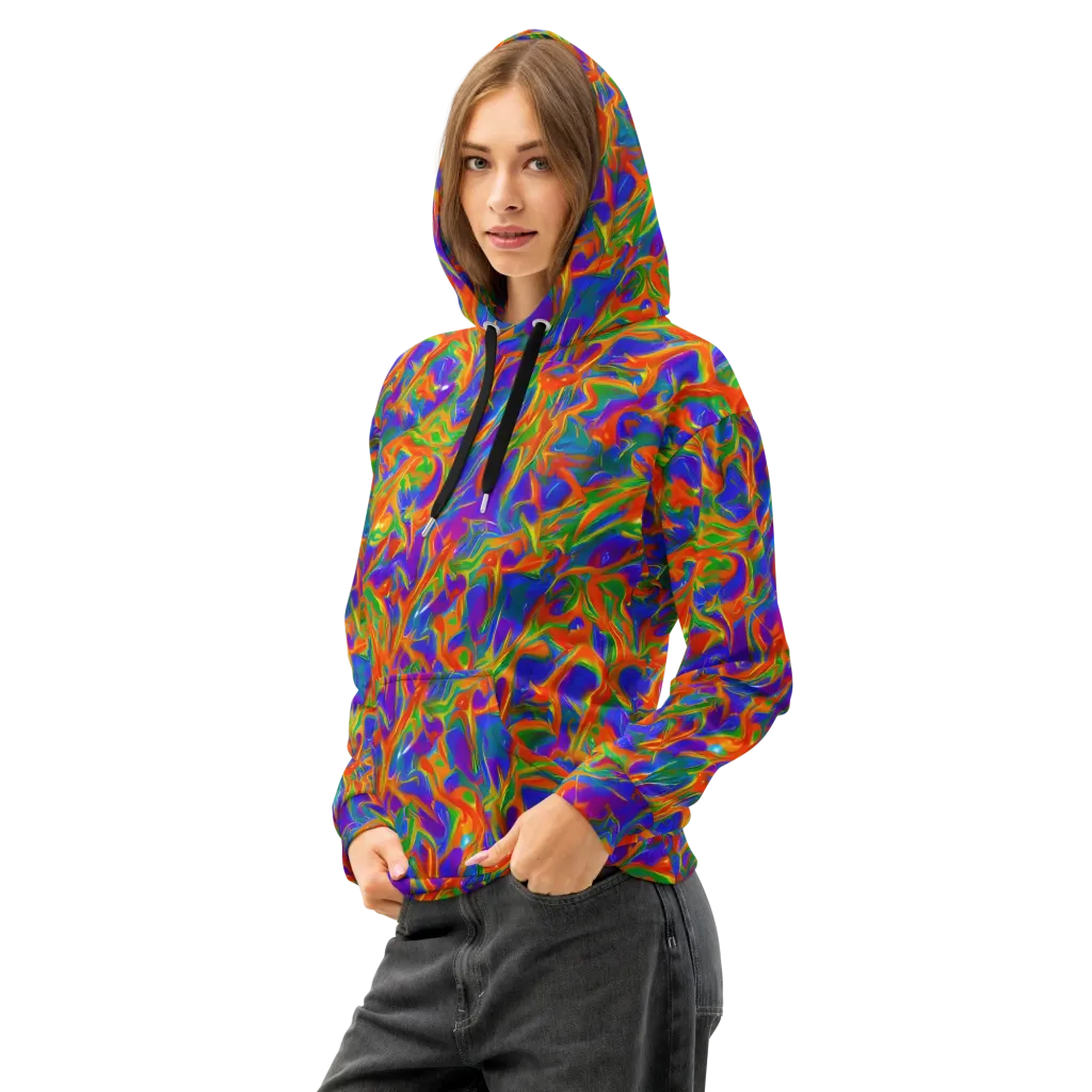 Blue Ember Ribbons on Cotton Hoodie — Left Front