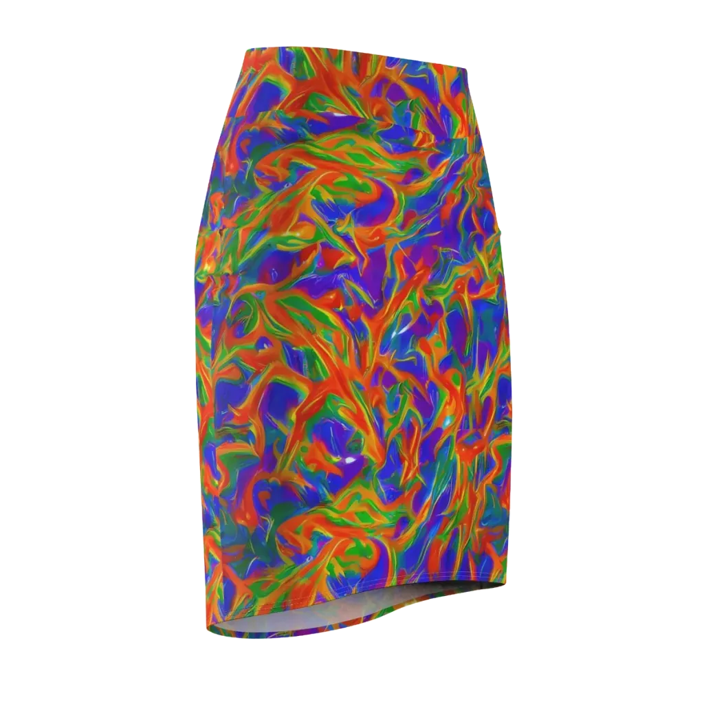 Blue Ember Ribbons on Pencil Skirt — Front Side