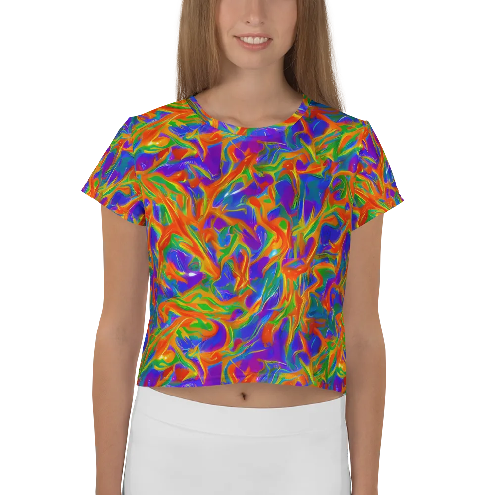 Blue Ember Ribbons on Crop Tee — Front