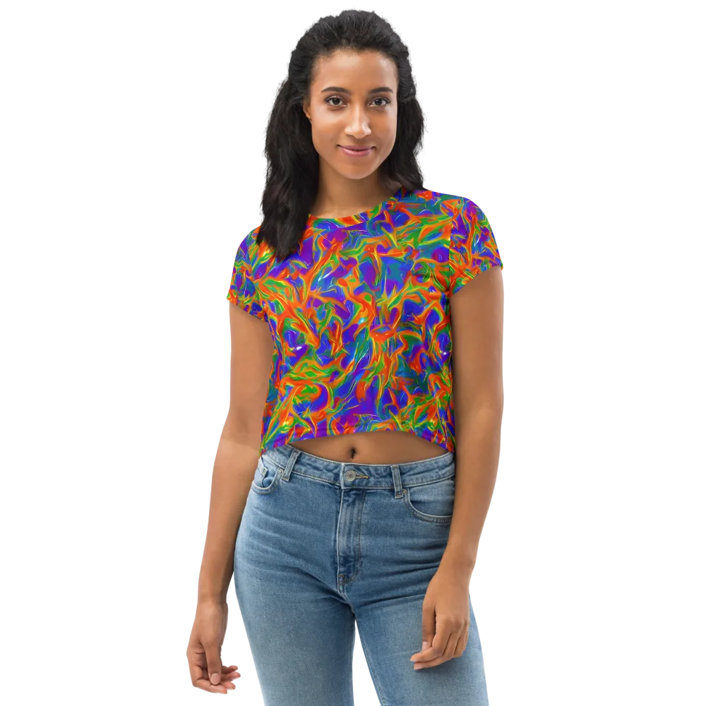 Blue Ember Ribbons on Crop Tee — Front