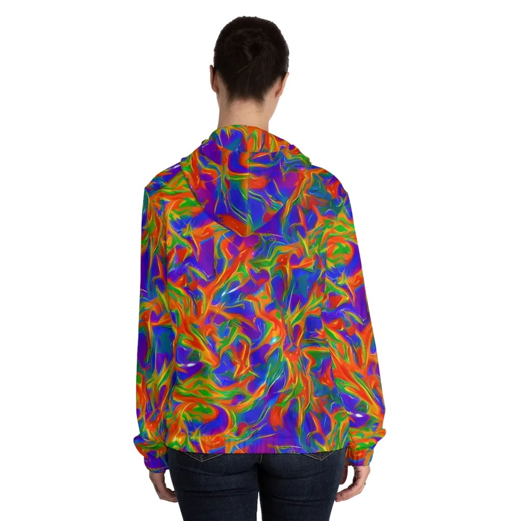 Blue Ember Ribbons on Women's Full-Zip Hoodie — Back On Person