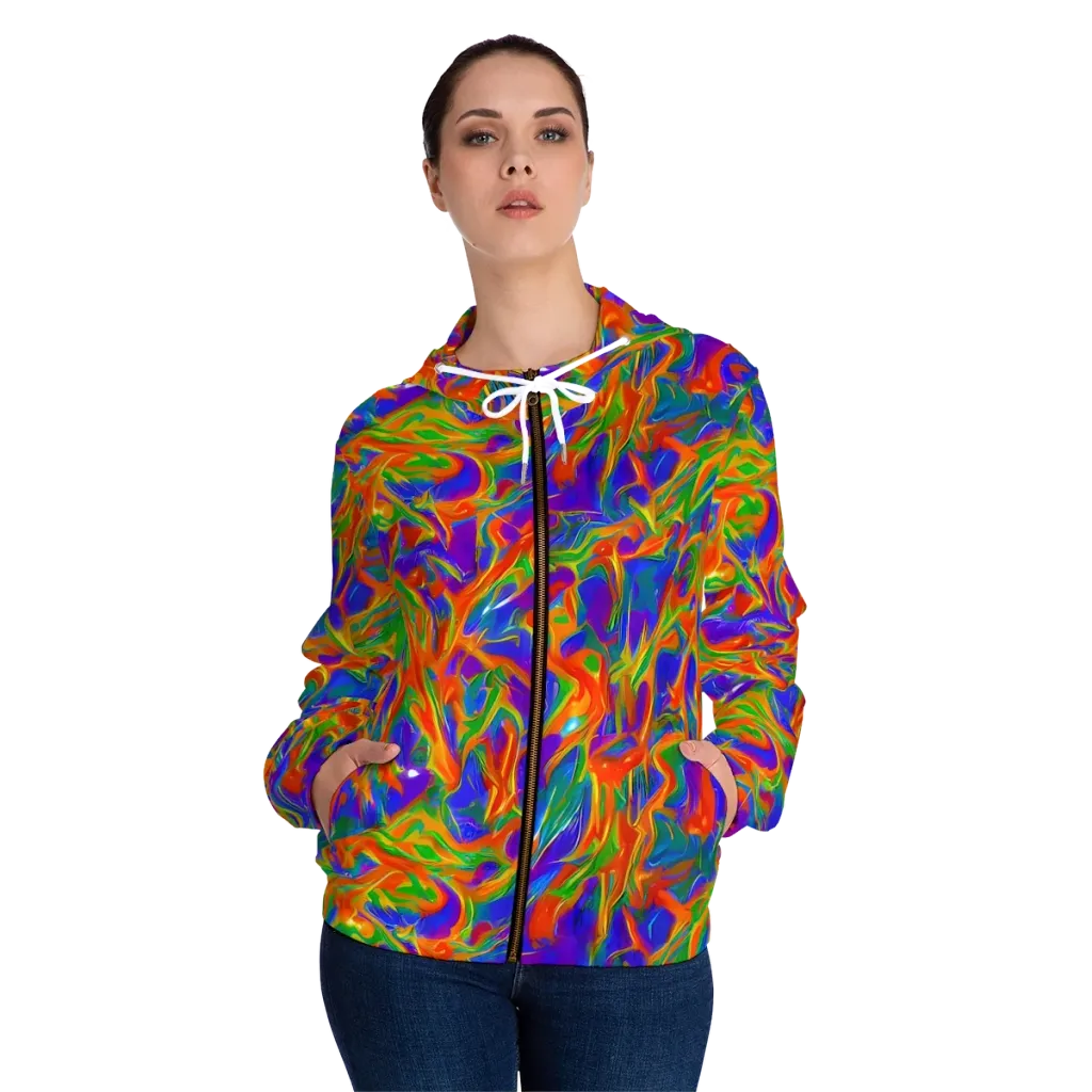 Blue Ember Ribbons on Women's Full-Zip Hoodie — Front On Person