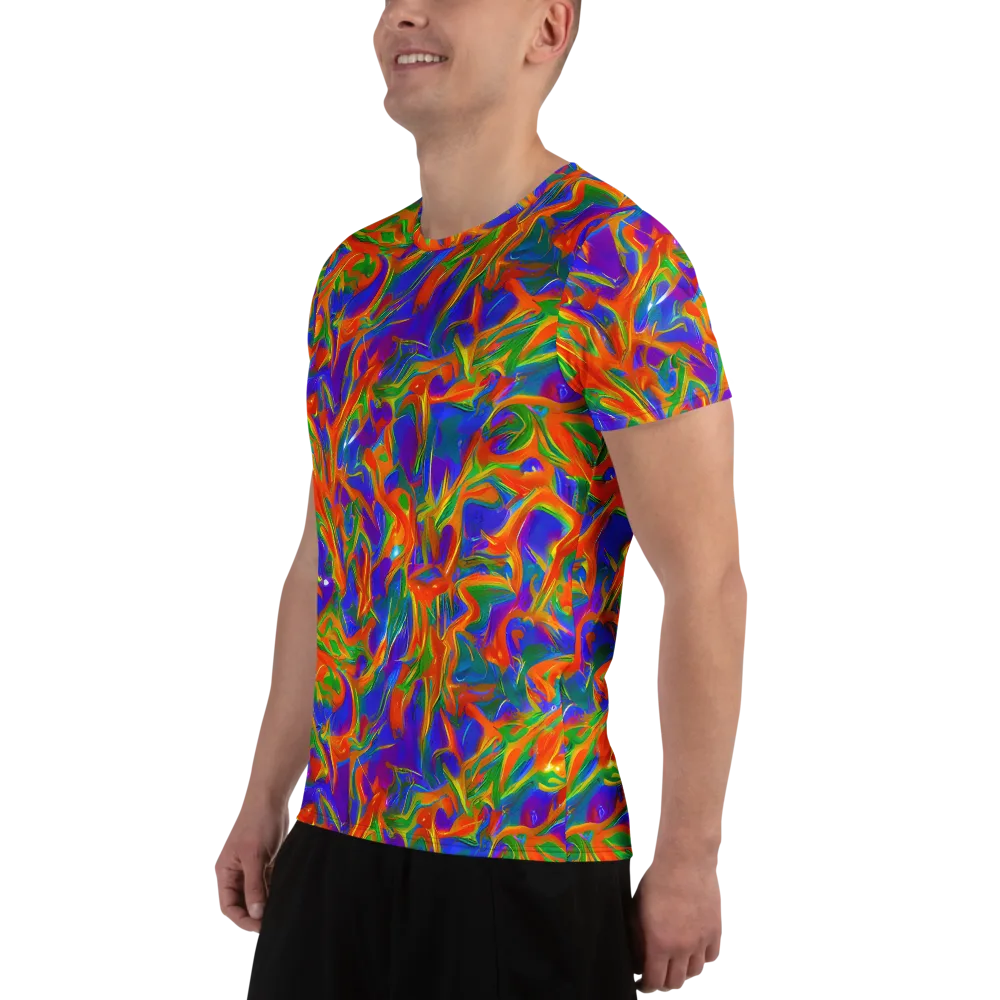 Blue Ember Ribbons on Men's Athletic T-Shirt — Left