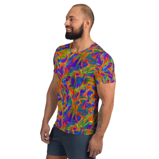 Blue Ember Ribbons on a Men's Athletic T-Shirt