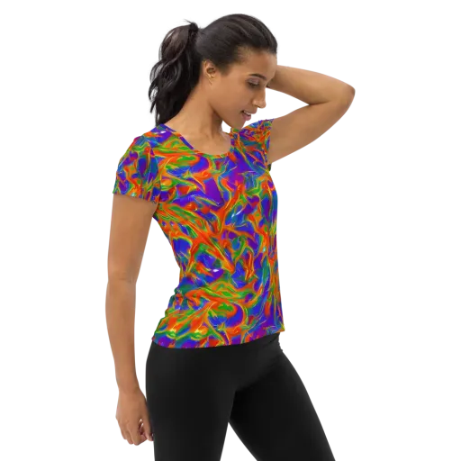 Blue Ember Ribbons on a Women's Athletic T-Shirt