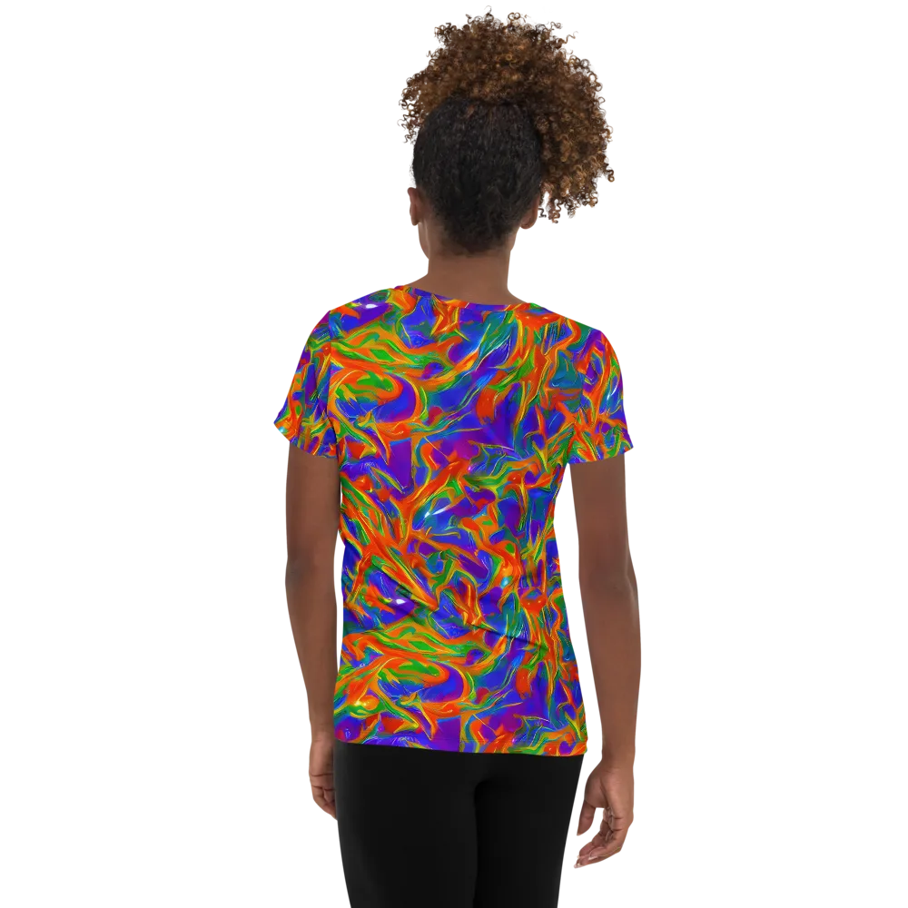 Blue Ember Ribbons on Women's Athletic T-Shirt — Back