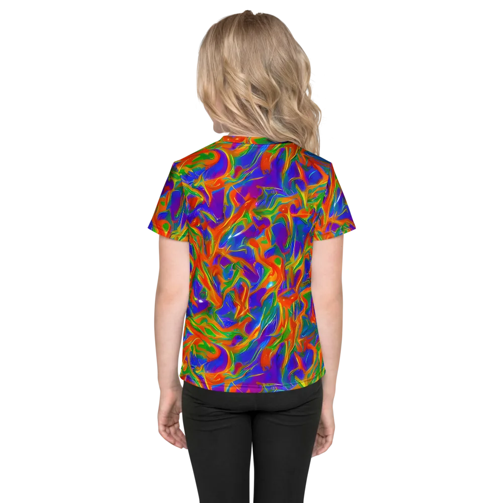 Blue Ember Ribbons on Kids Crew Neck T-Shirt — Back