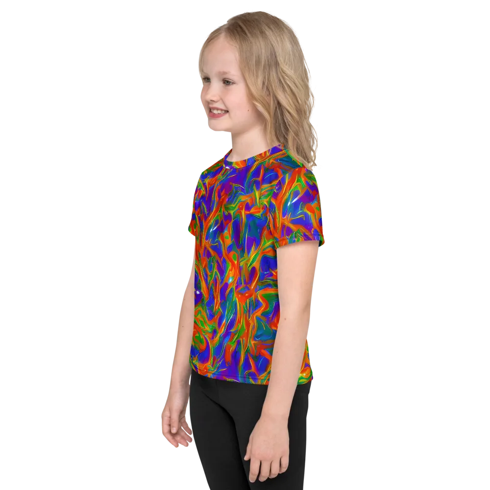 Blue Ember Ribbons on Kids Crew Neck T-Shirt — Left