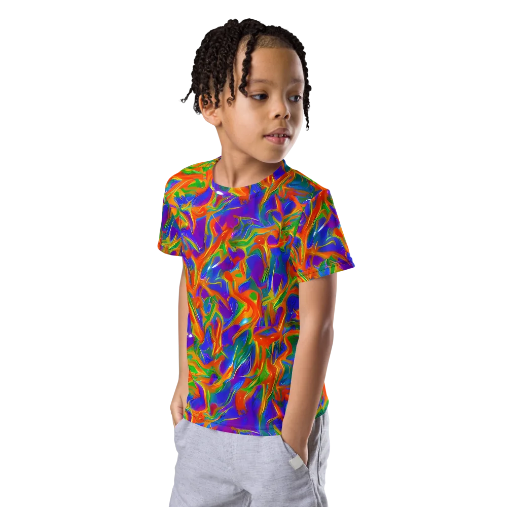 Blue Ember Ribbons on Kids Crew Neck T-Shirt — Left Front