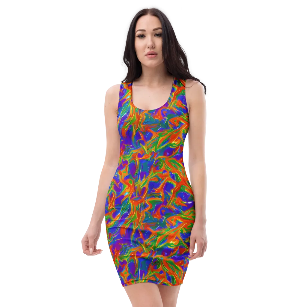 Blue Ember Ribbons on Bodycon Dress — Front