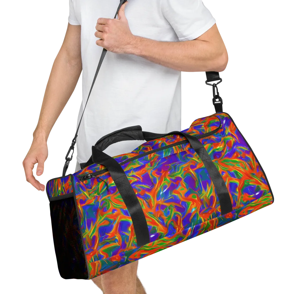 Blue Ember Ribbons on Duffle Bag — Right Front