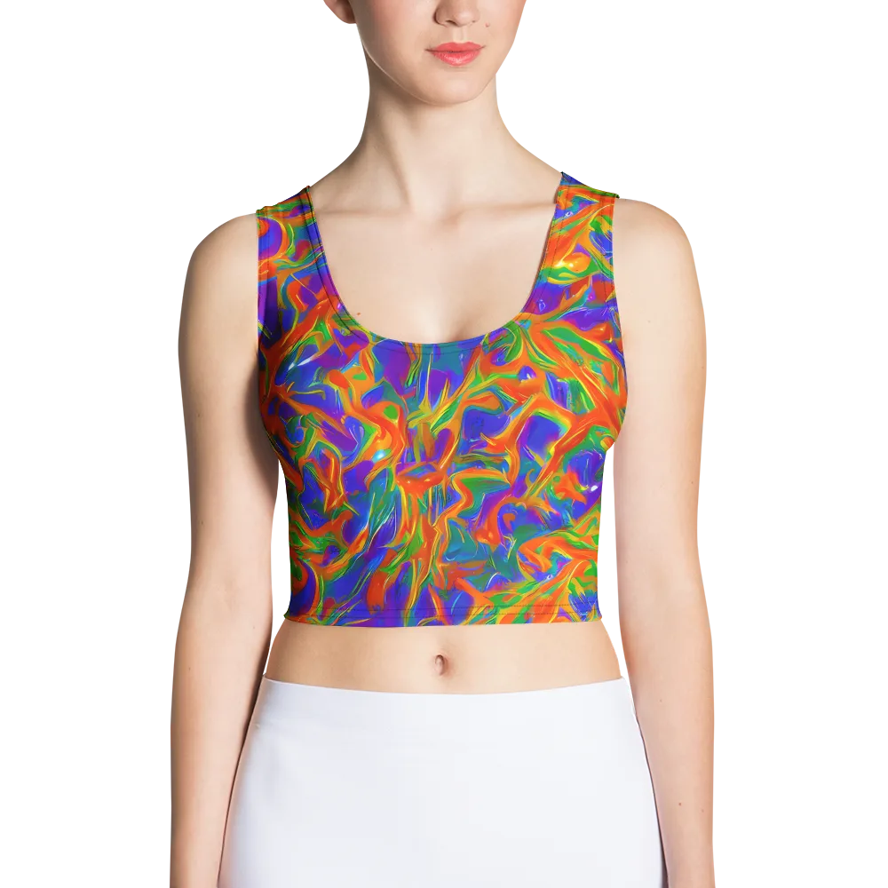 Blue Ember Ribbons on Crop Top — Front