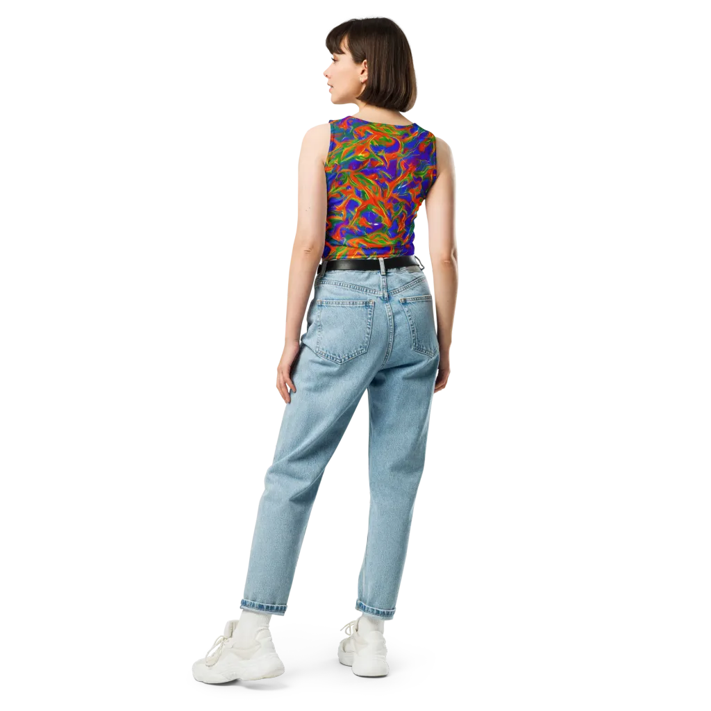 Blue Ember Ribbons on Crop Top — Back
