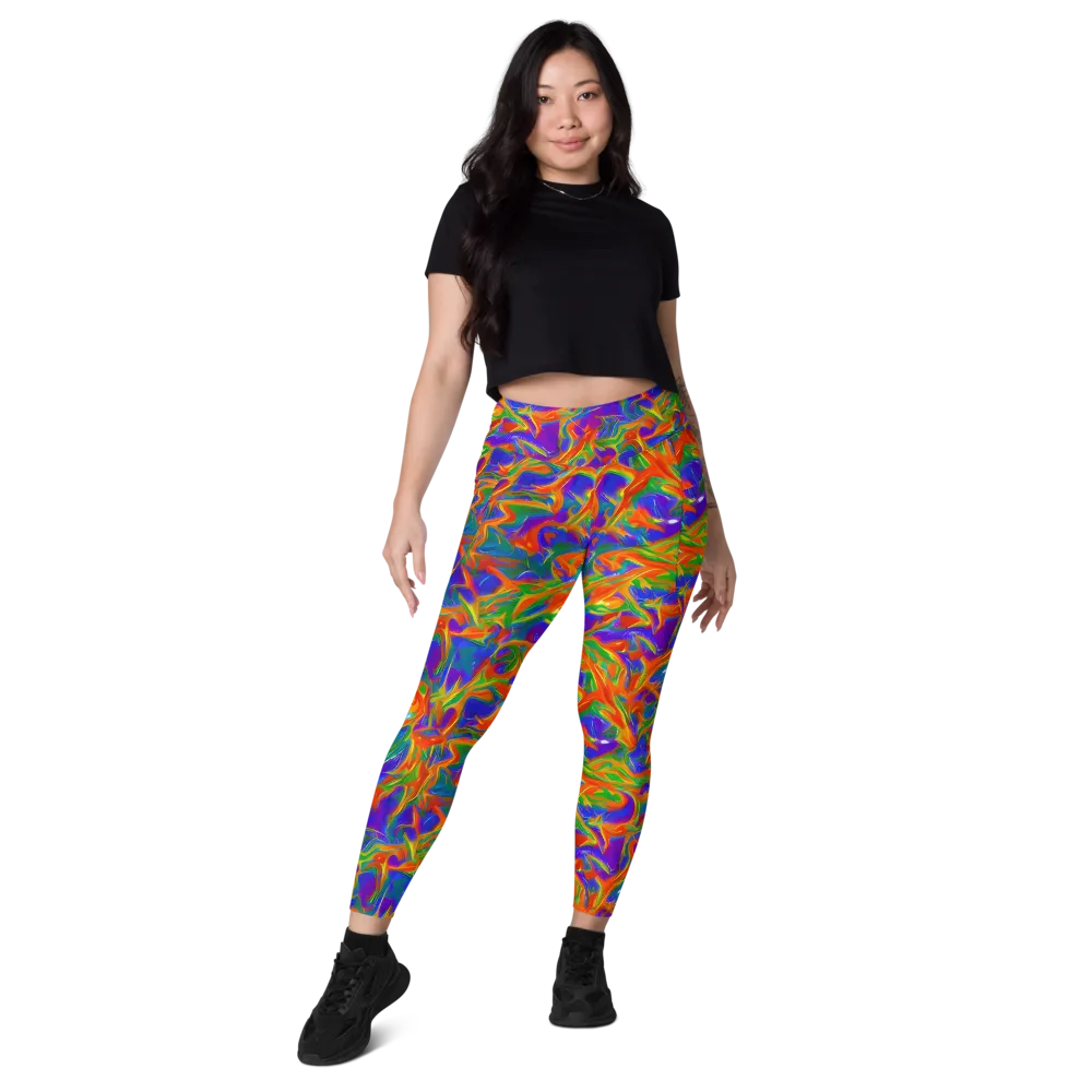 Blue Ember Ribbons on Leggings with Pockets — Front