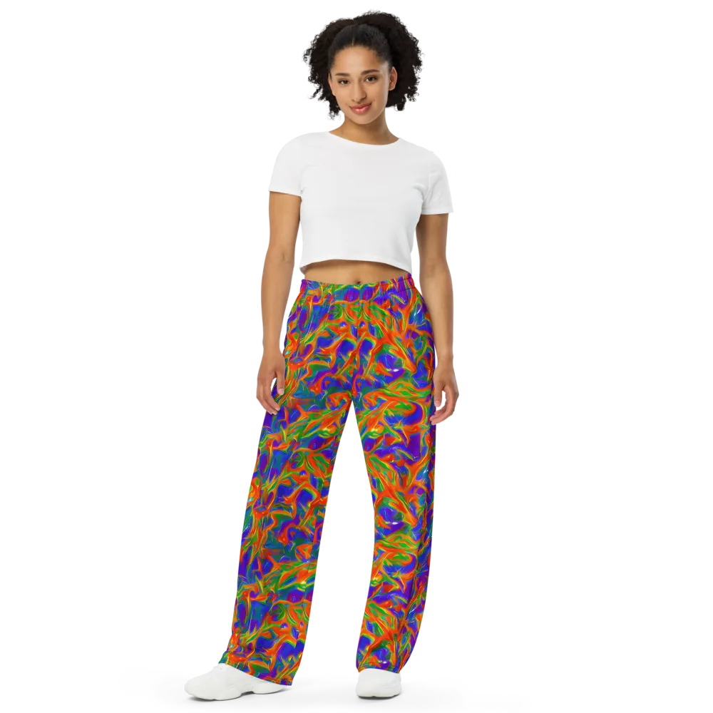 Blue Ember Ribbons on Wide-Leg Pants — Front