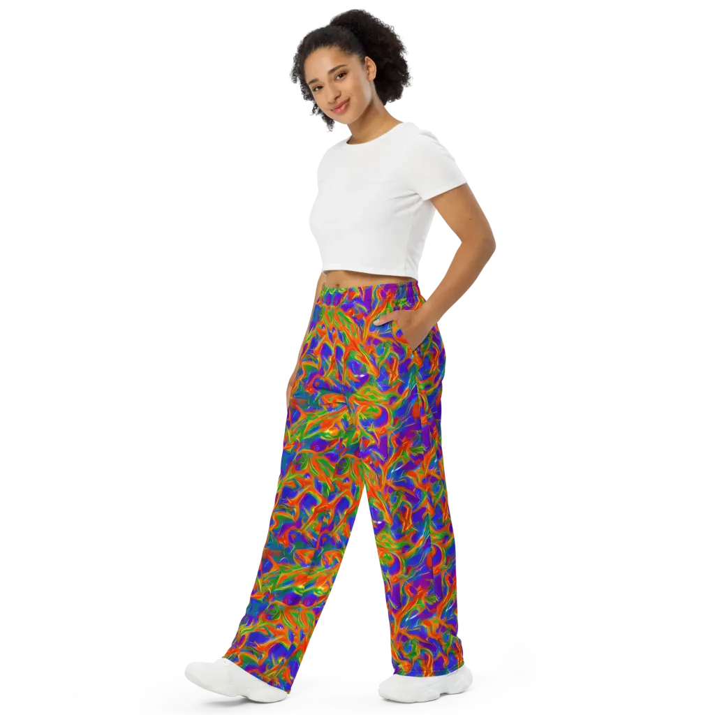 Blue Ember Ribbons on Wide-Leg Pants — Left Front