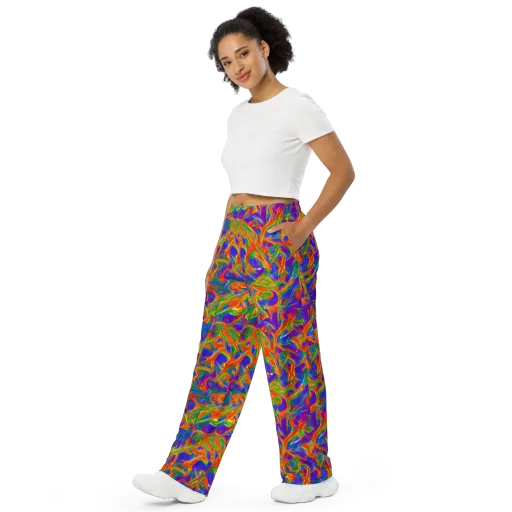 Blue Ember Ribbons on a Wide-Leg Pants