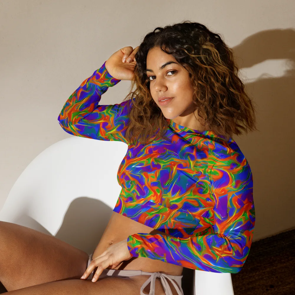Blue Ember Ribbons on Long Sleeve Crop Top — Left Front