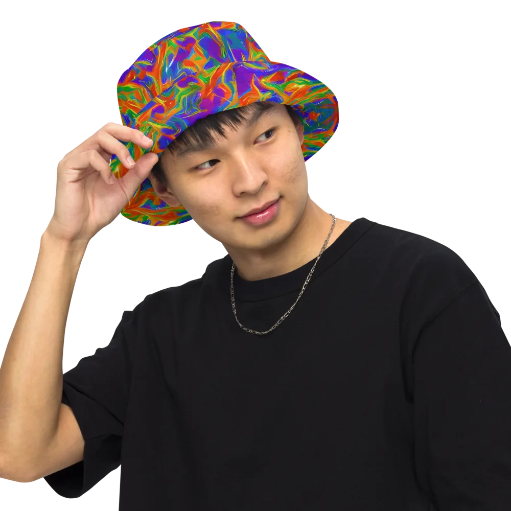Blue Ember Ribbons on Reversible Bucket Hat — Front Inside