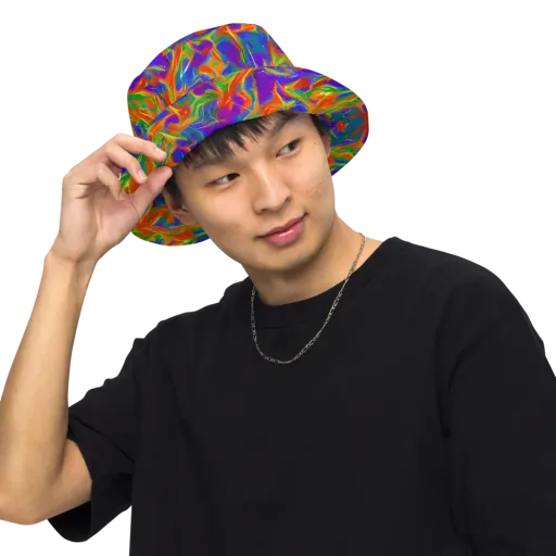 Blue Ember Ribbons on a Reversible Bucket Hat