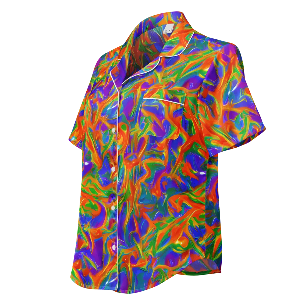 Blue Ember Ribbons on Women's Short Sleeve Pajama Top — Left Front
