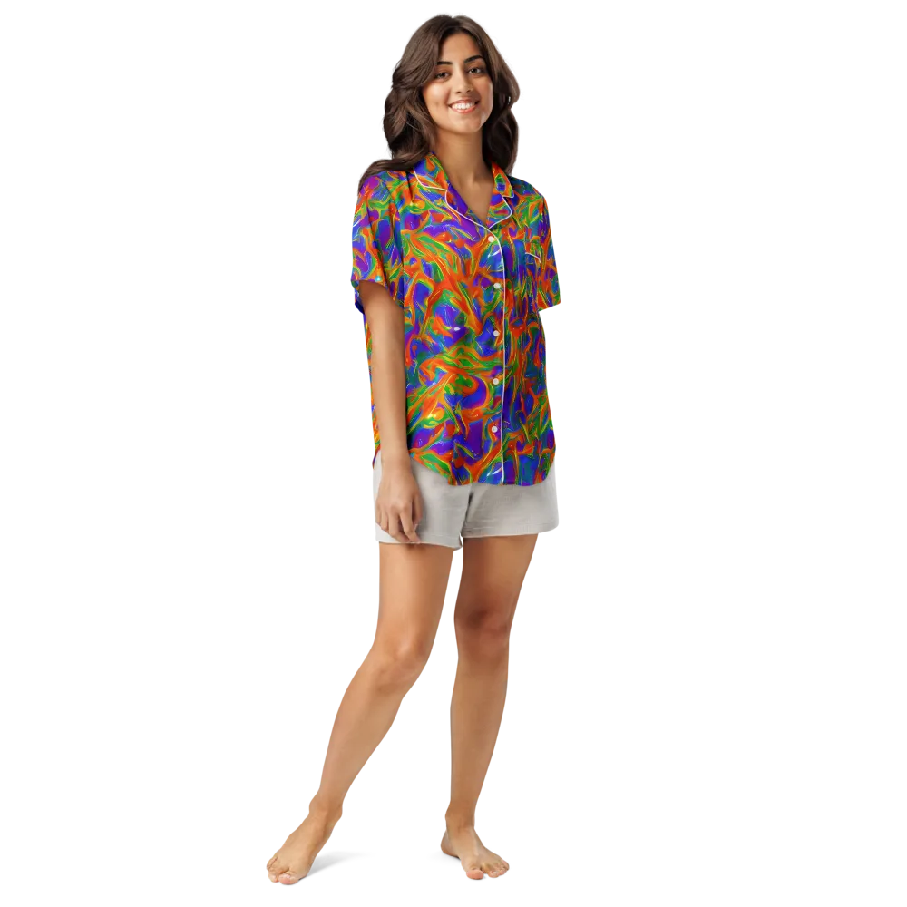 Blue Ember Ribbons on Women's Short Sleeve Pajama Top — Front