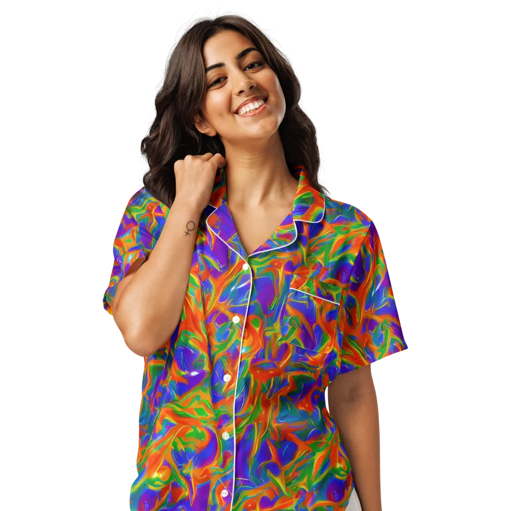 Blue Ember Ribbons on Women's Short Sleeve Pajama Top — Front