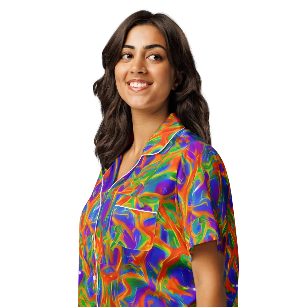 Blue Ember Ribbons on Women's Short Sleeve Pajama Top — Left Front