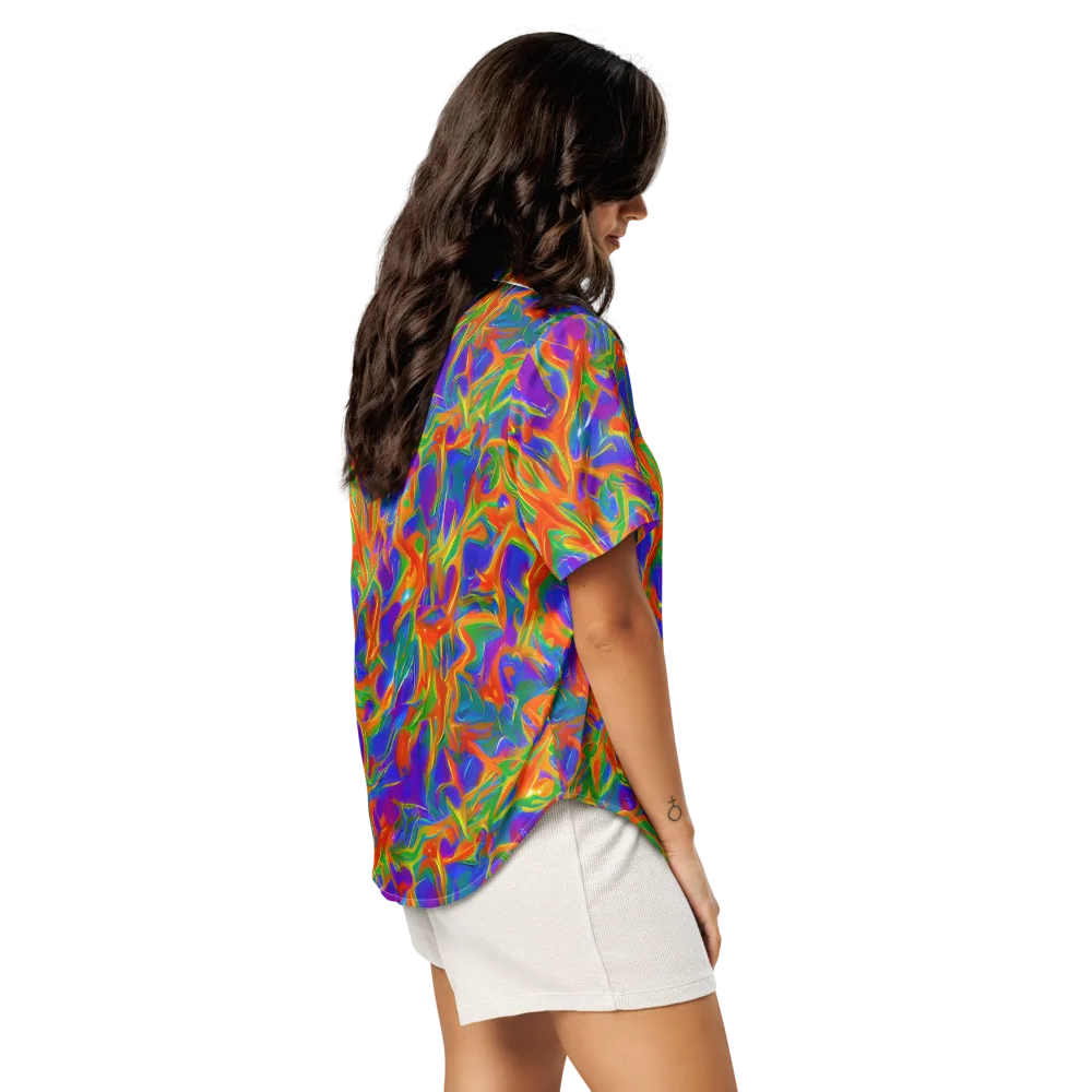 Blue Ember Ribbons on Women's Short Sleeve Pajama Top — Right Back