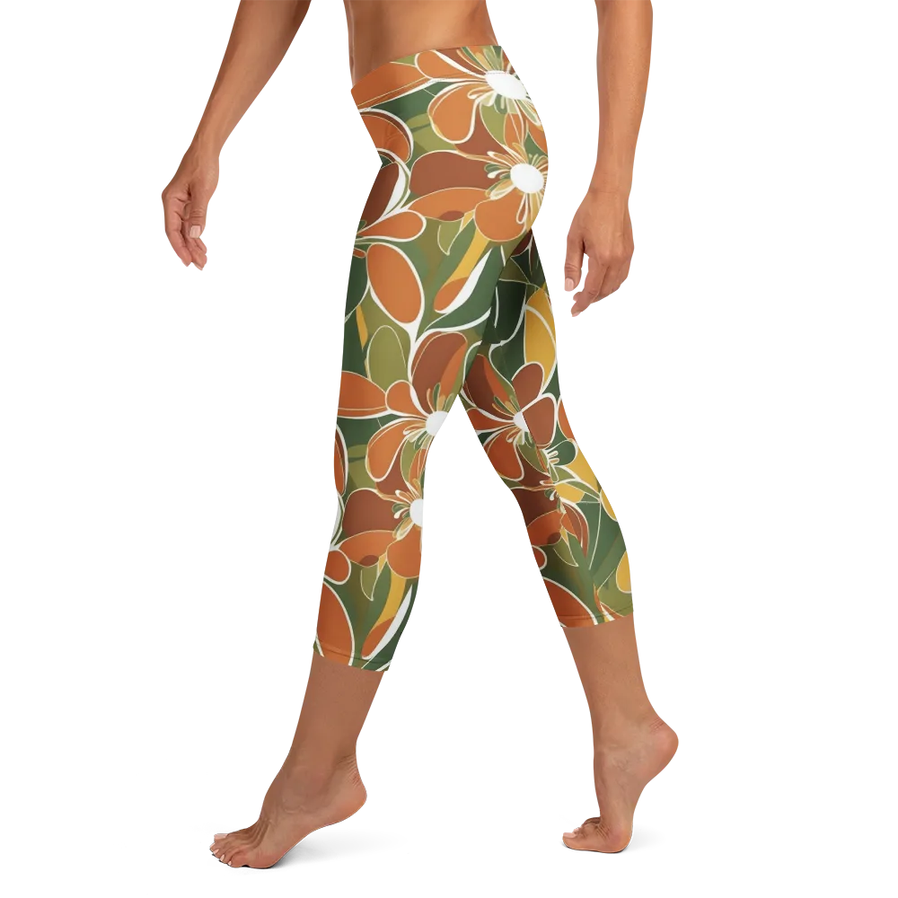 Autumn Bloom on Capri Leggings — Left