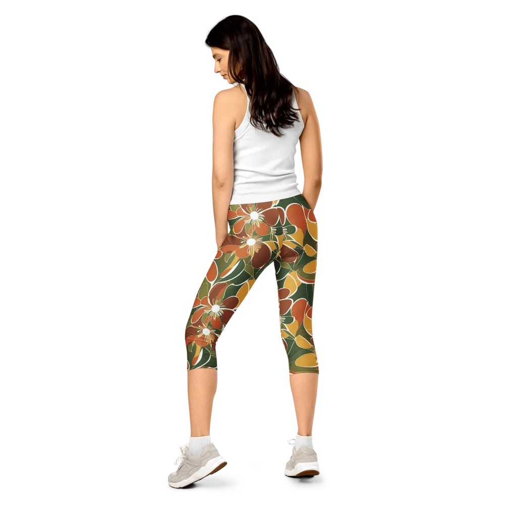 Autumn Bloom on Capri Leggings — Back