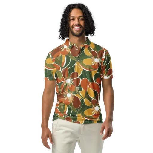 Autumn Bloom on a Men's Slim Fit Polo Shirt