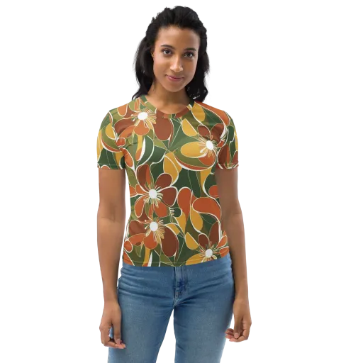 Autumn Bloom on a Women's Crew Neck T-Shirt