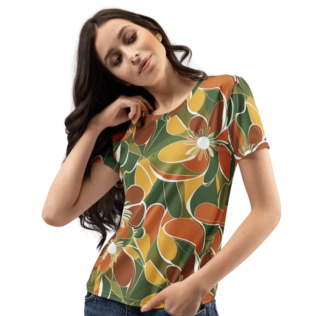Autumn Bloom on Women's Crew Neck T-Shirt — Left Front