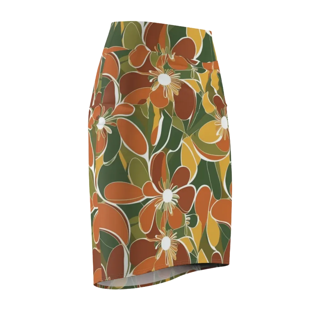 Autumn Bloom on Pencil Skirt — Front Side