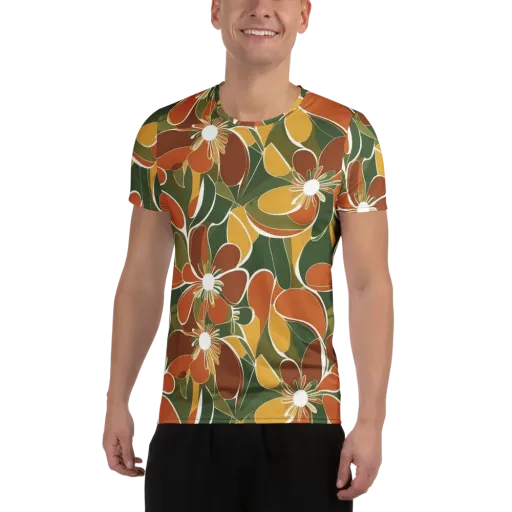 Autumn Bloom on a Men's Athletic T-Shirt
