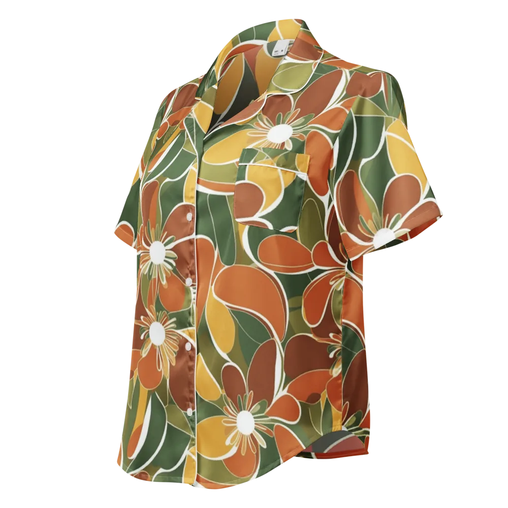 Autumn Bloom on Women's Short Sleeve Pajama Top — Left Front