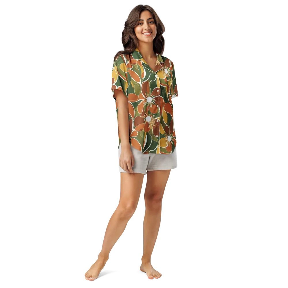 Autumn Bloom on Women's Short Sleeve Pajama Top — Front