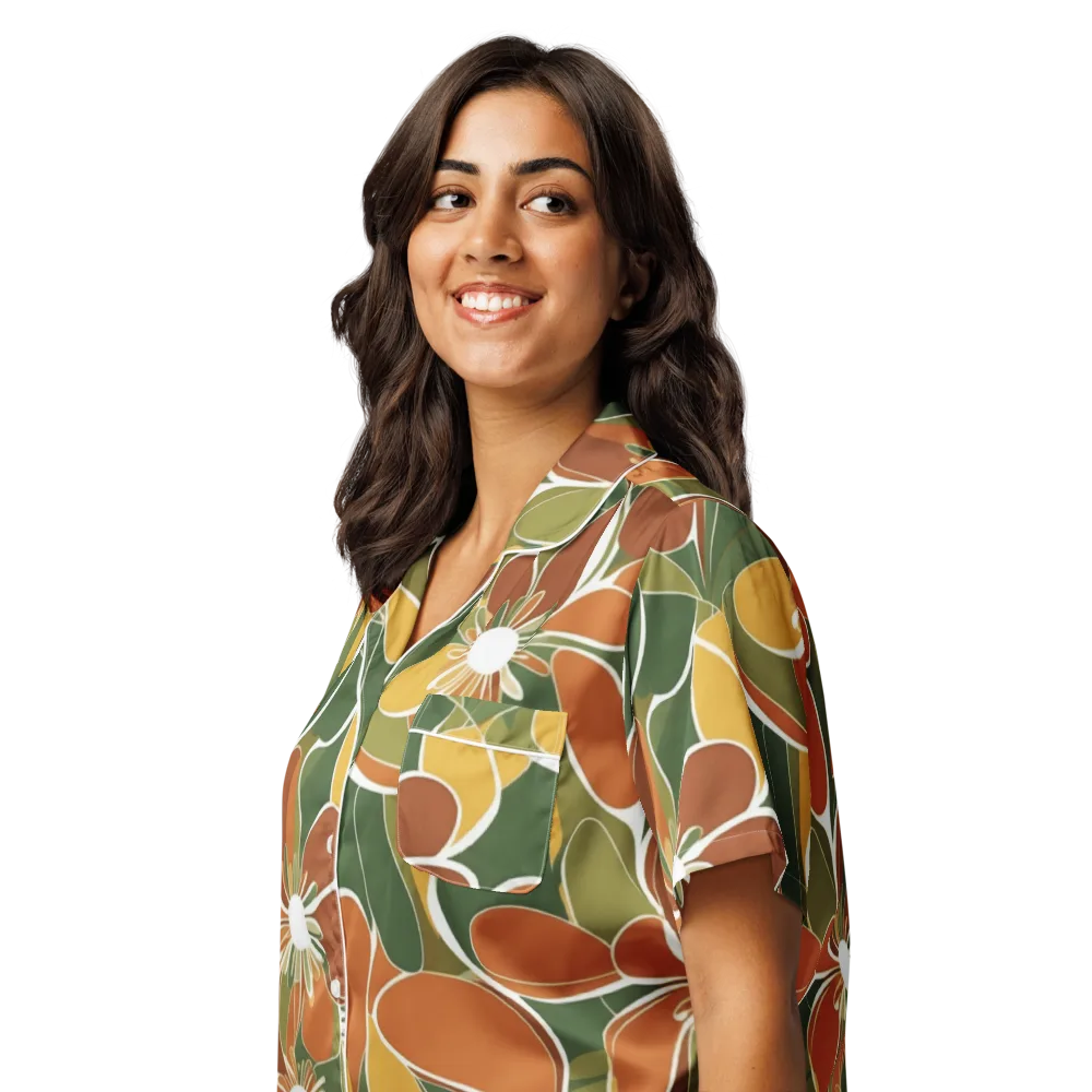 Autumn Bloom on Women's Short Sleeve Pajama Top — Left Front