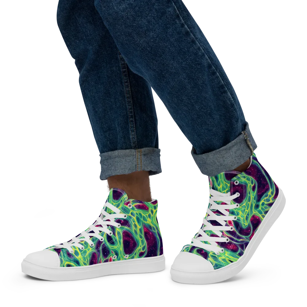 Luminous Synapse on Men's High Top Canvas Shoes — Left