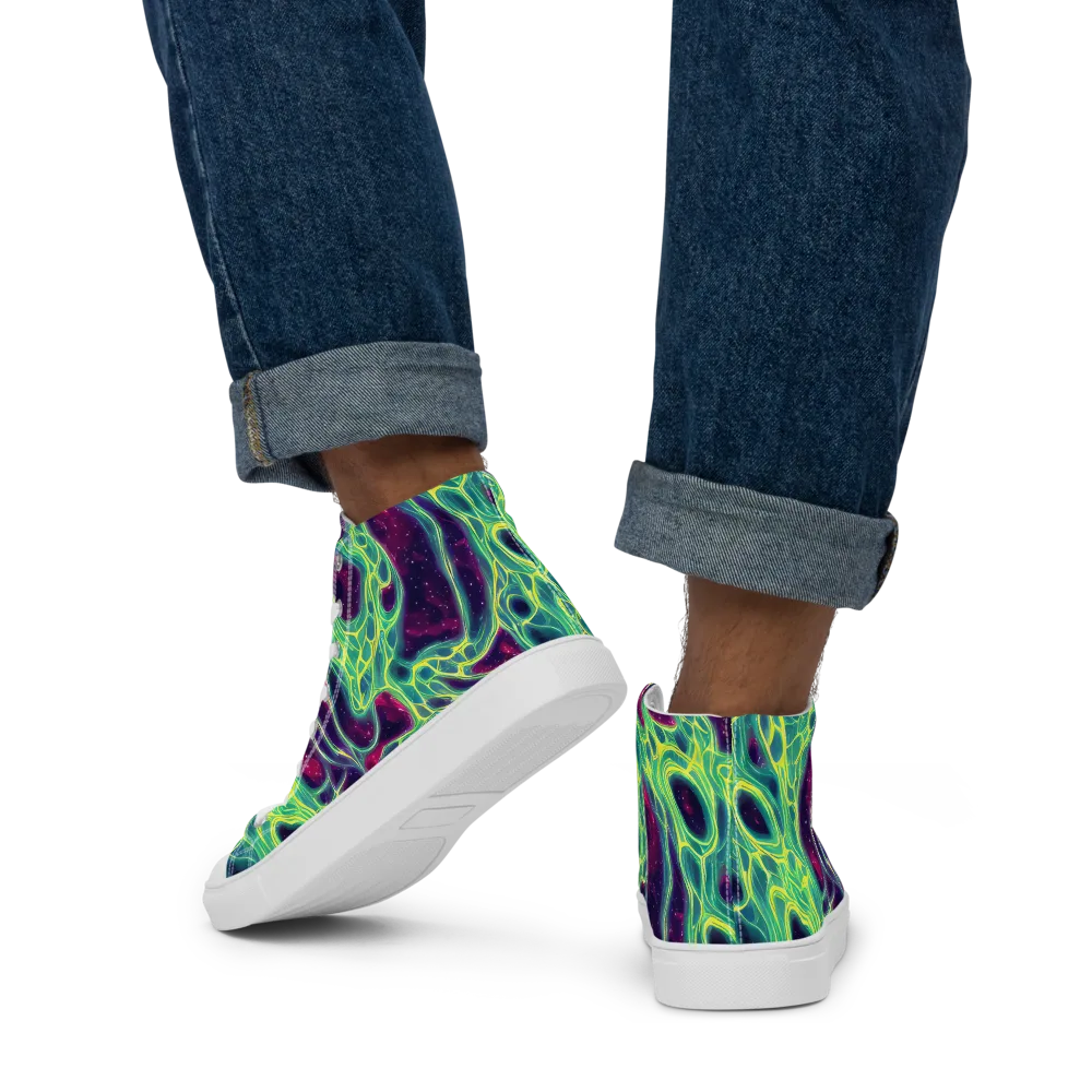 Luminous Synapse on Men's High Top Canvas Shoes — Back