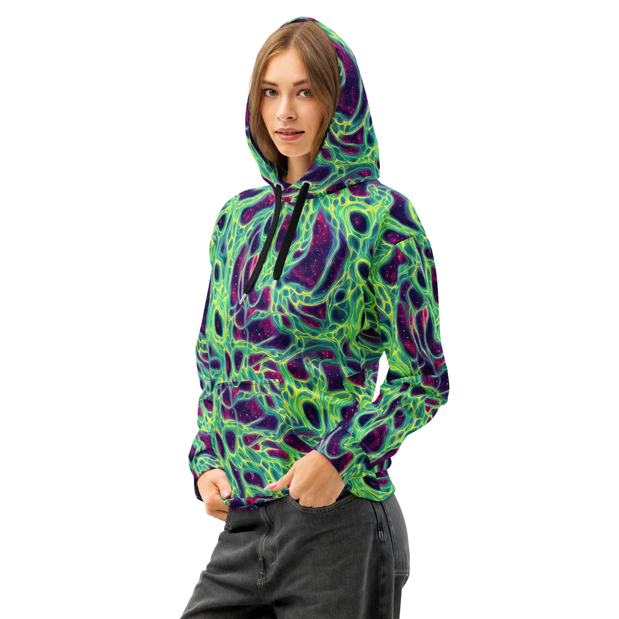 Luminous Synapse on Cotton Hoodie — Left Front