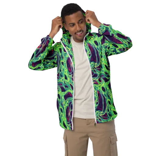 Luminous Synapse on a Men's Windbreaker