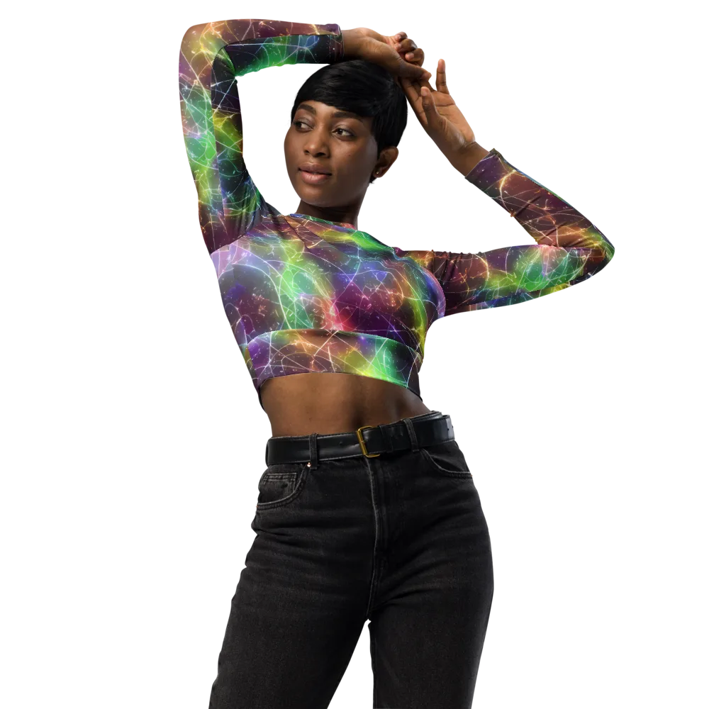 Shattered Starlight on Long Sleeve Crop Top — Front