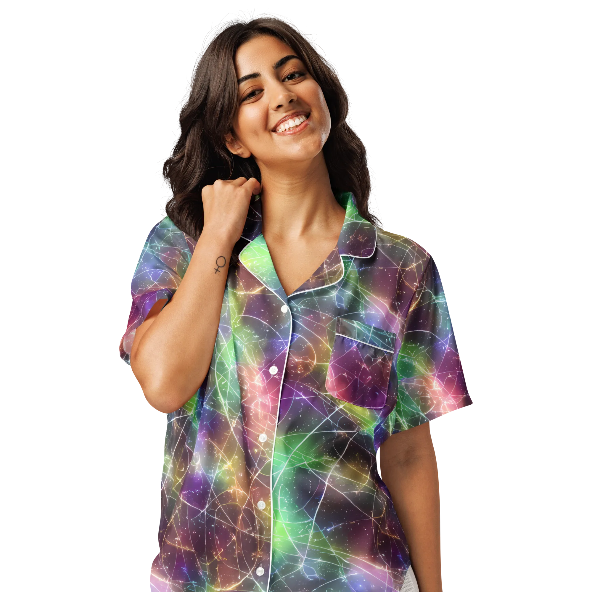 Shattered Starlight on Women's Short Sleeve Pajama Top — Front