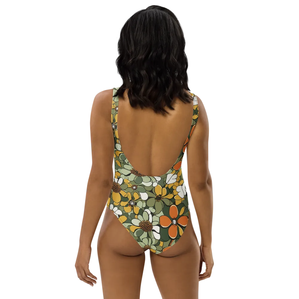 Marigold Menagerie on One-Piece Swimsuit — Back