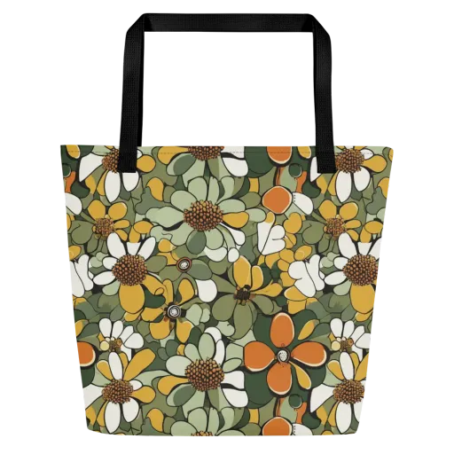 Marigold Menagerie on a Large Tote Bag W/ Pocket