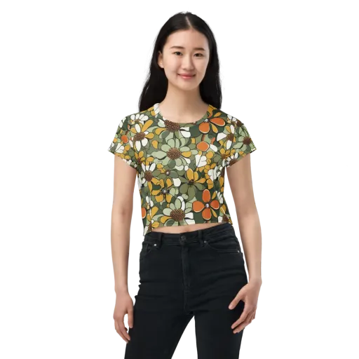 Marigold Menagerie on a Crop Tee